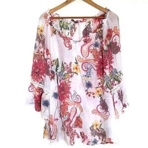 SPENSE Plus Women's 1X Floral Paisley Sheer Boho Pullover Blouse Top